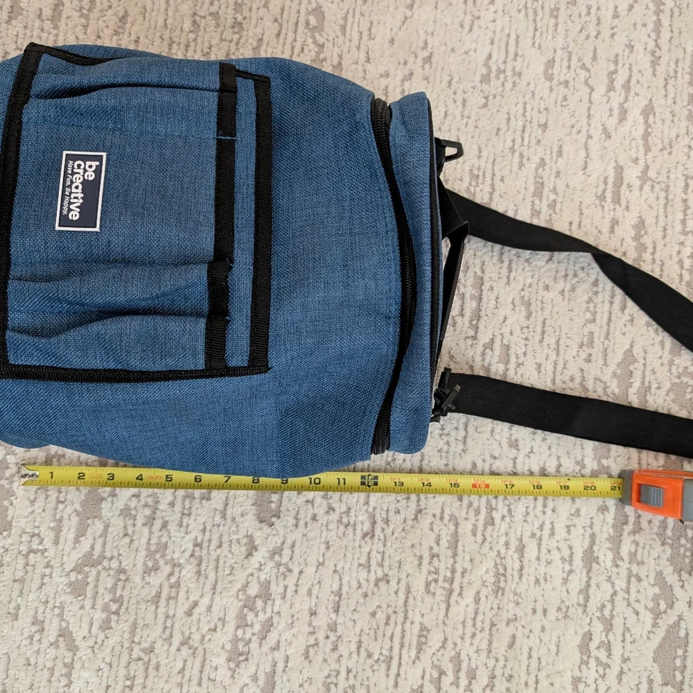 Knitting Bag Yarn Tote Organizer Crochet Storage Blue Linen with Cotton Lining